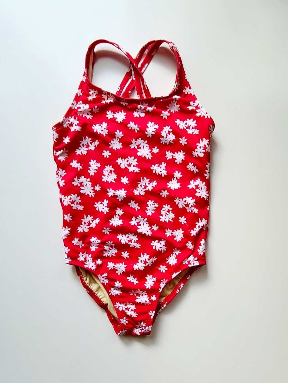 Lands End Girls XS 4/5 Red One Piece Swimsuit Floral Crossback
